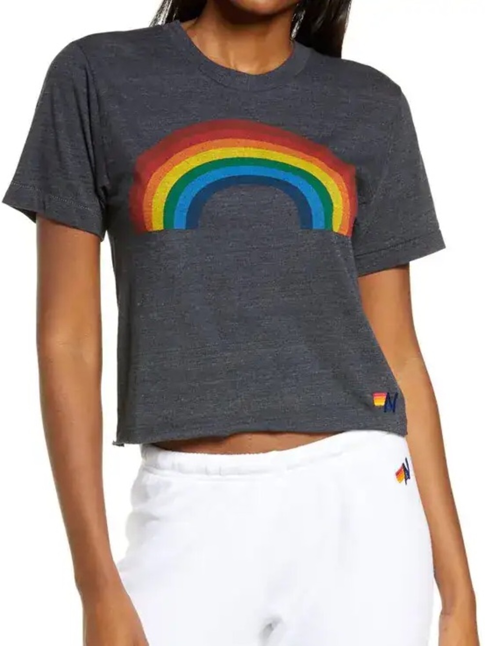 🌈 Aviator Nation Big Rainbow Boyfriend Tee Charcoal T-Shirt Size Large